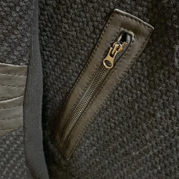 Vince Black Wool/Leather Moto Jacket Size Large - Picture 3 of 8